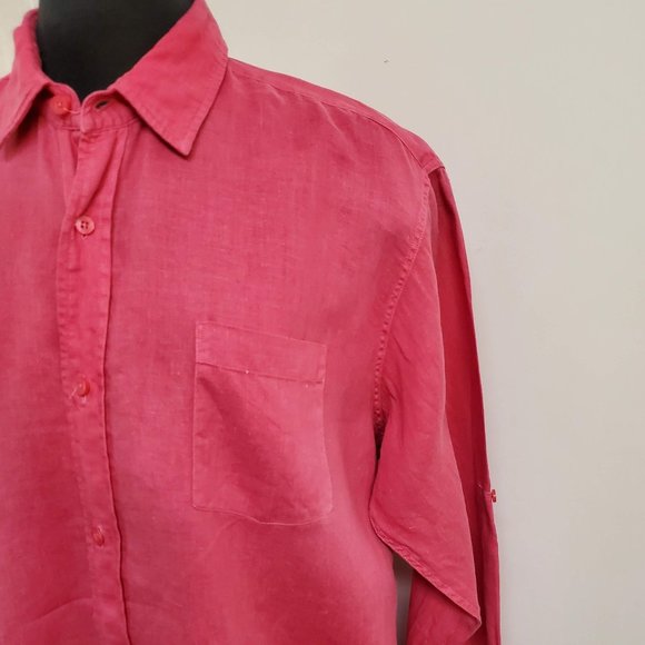 Toscano Aqua Linen Long Sleeve Men's Collared Button Up Shirt - Picture 4 of 7